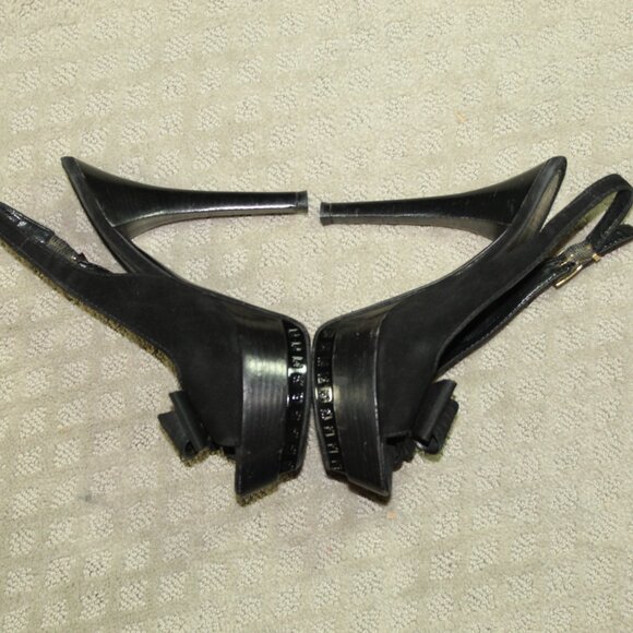 Fendi Black Suede Leather & Ribbon Bow Platform Sling Sandals Size 8 w/ COA - Picture 5 of 7